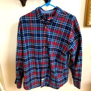 Izod Shirt Heritage Tartan Plaid Blue Red Button Long Sleeve Size Large Pocket